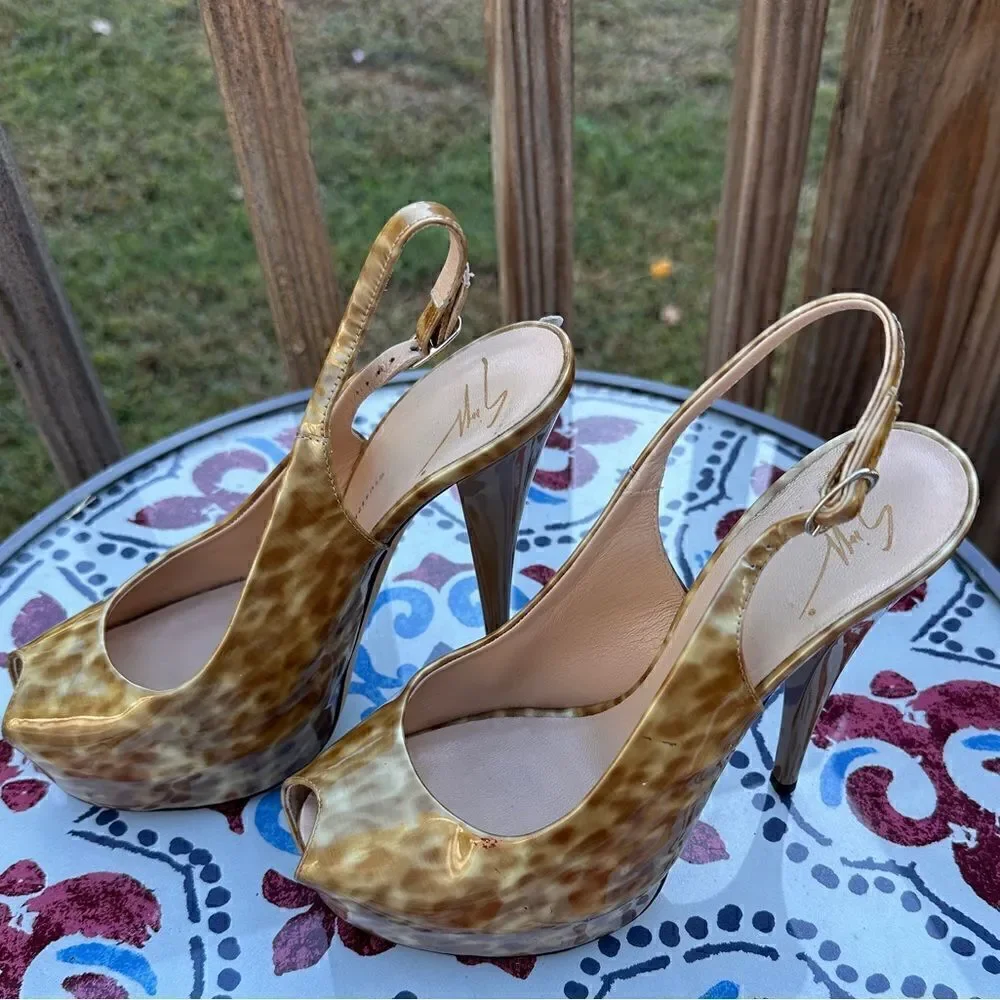 Giuseppe Zanotti Patent Leather Peep-Toe Slingback Heels - Size 38